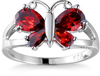Homxi Damen Hochzeitsring,Schmetterling Kristall Rot Zirkonia Damenring Versilbert Rot Größe 54(17.2)