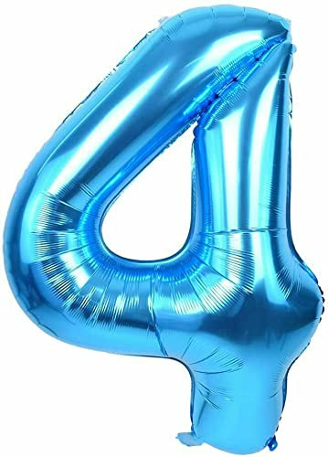 Blaue Folienballons Zahl 0 bis 9 als Deko für Geburtstag und Party | 80cm groß | Kinder Zahlen Kindergeburtstag Partydeko Blau Folienballon Ballon Luftballon, Edition: 4. Geburtstag