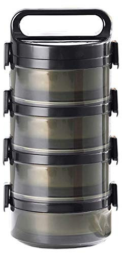 Lunchbox mit stapelbarem Fach,Bento-Box aus Edelstahl,tragbarer, auslaufsicherer Lebensmittelbehälter mit 4 Ebenen für Kinder und Erwachsene,Mit Belüftung und Verschlussdeckel (Schwarze 4-lagige LUN