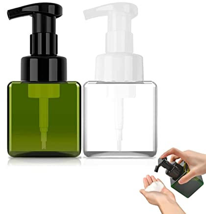 2 Stück Nachfüllbare Leere Shampooflaschen,Seifenspender Flaschen,Kunststoff Pumpflaschen Lotionspender,für Flüssigseife Shampoo Conditioner Duschgel(250ml,Transparent,Grün,Quadrat)