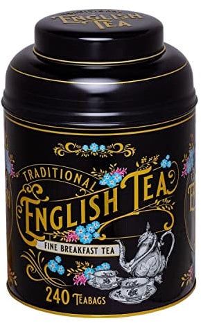 New English Teas Vintage Victorian Tea Tin in Black with 240 English Breakfast Teabags