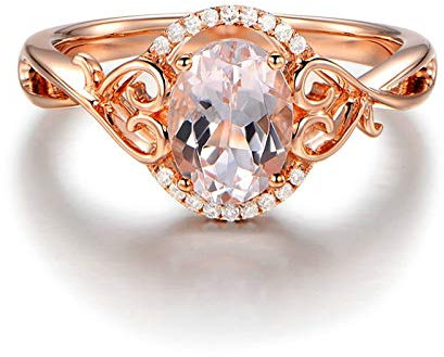 Gualiy Echt Gold Ring 18 K, 750 Gold Ring Morganit Infinity Halo Ring mit Morganit und Diamant 1.3 Carat Trauringe Partnerringe Größe 57 (18.1)