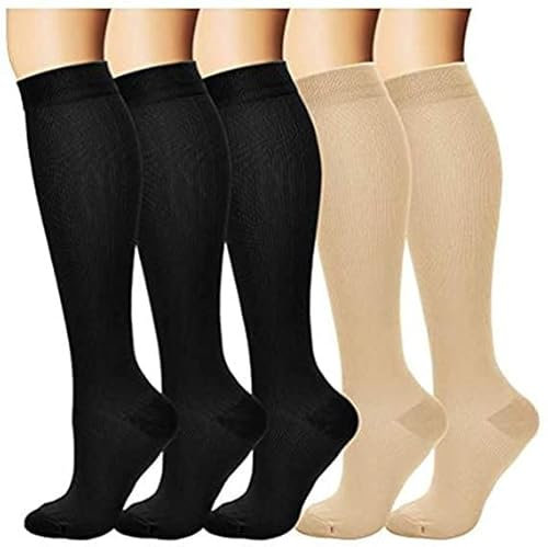 Kompressionsstrümpfe Damen und Herren, Kompressionssocken Stützstrümpfe Compression Socks Laufstrümpfe Kompression für Sport,Laufen,Reisen,Radsport,Flug, medi, krankenschwester, 5 Paar