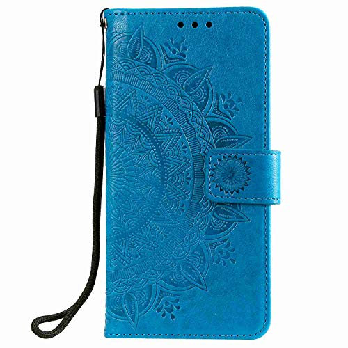 Motorola Moto G22 Phone Case, Moto E22S Case Wallet Protective Flip Shockproof PU Leather Card Slots Embossed Mandala Magnetic Stand Cover for Motorola Moto G22/ Moto E22S, Blue
