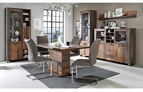 expendio Esszimmer Cedric 40 Vintage braun 5-teilig Säulentisch 2X Vitrine Highboard Wandboard Speisezimmer