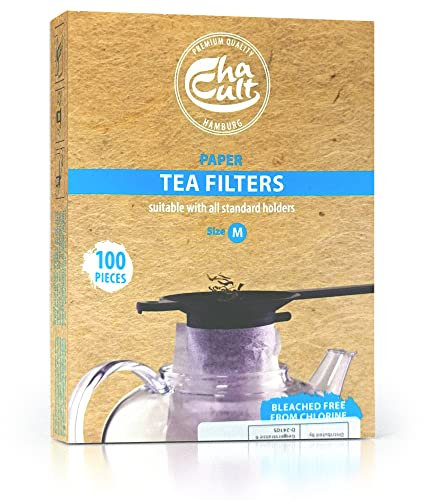 TEELIKAT Teefilter für losen Tee Papier, ChaCult - 100 Stück für Kanne - mit handelsüblichen Haltern verwendbar, Größe M, chlorfrei gebleicht, Teefilter Papier, Tee Zubehör