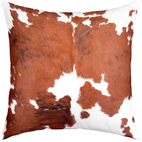 Kuh Druck Kissenbezug 40x40cm Set von 1, Braun Weiß Kuhfell, Bauernhof Tierhaar für Kinder Teenager Erwachsene, Milch Western Cowboy Rustikale Home Room Decor