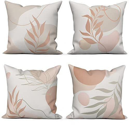 ASDCXZ Kissenbezug Boho 45x45 cm 4er Set, Modern Abstrakt Kunst Beige Grau Sofa Dekokissen Kissenbezüge Kissenhülle Waschbar Polyester Flachs Textil Outdoor Polster Kopfkissenbezug Kissen Bezug