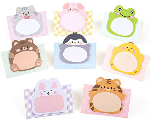 cobee Notes Autocollantes Animaux Mignons, Paquet de 8 Notes Autocollantes Animaux Kawaii Marqueurs de Dessin Animé Drapeaux Formes Mignonnes Blocs-Notes Autocollants 160 Feuilles
