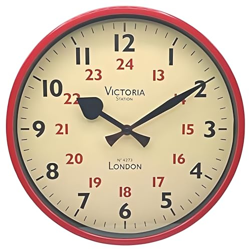 Awiku Reloj de Pared Analógico Grande y Silencioso de 30 cm Diámetro. Estilo Moderno, Decorativo para la Cocina, el Salón, el Comedor o la Habitación, Color Rojo.