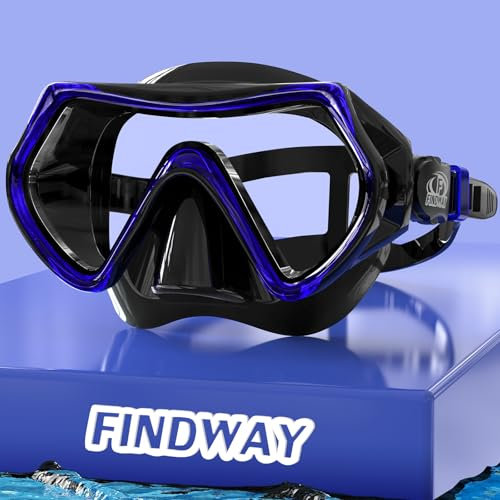 Findway Unisex Gafas Buceo Adulto, Mascara Buceo para Mujer Hombre y Jóvenes, Vidrio Templado con Visión Panorámica Gafas Snorkel Negro Azul, Apto para Buceo, Submarinismo y Natación