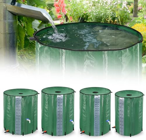 TRMLBE Regentonne 500 Liter Regenwassertonne Regenwassertank Faltbar Wasserspeicher Wassertonne Regentonnen Regenfass mit Ablassventil und Wasserhahn Wassertank für Garten