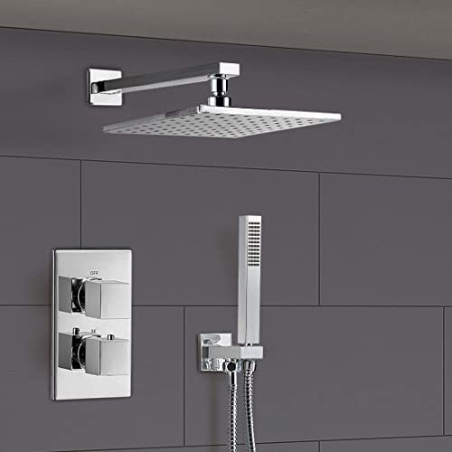 2 DIAL 2 Way Square Concealed Thermostatic Mixer Valve ABS Shower Hand HELD KIT
