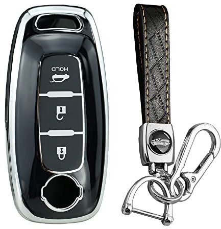 KUNIO Coque de clé - Convient pour Nissan XTrail Altima Teana Qashqai 2022 2023 Ariya - Coque de Protection en TPU - Porte-clés - 3 Boutons - A - Noir