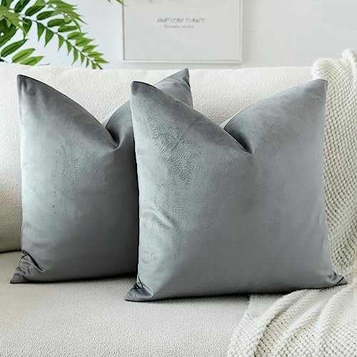 JOTOM Samt Kissenbezug Kissenhülle Sofakissen Dekokissen Kissenbezüge für Sofa Wohnzimmer Schlafzimmer 2er Set 45x45 cm Silvergelb