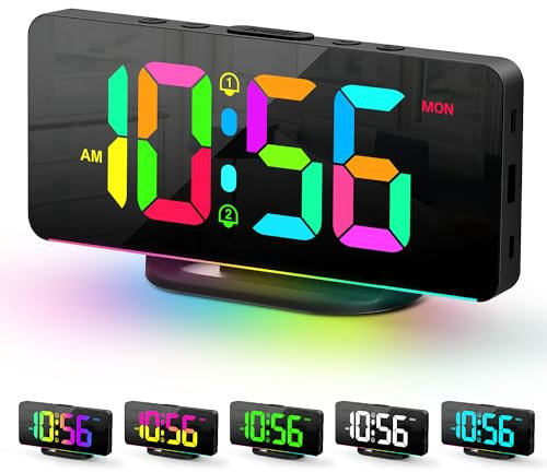 Digital Alarm Clock with Night Light for Bedroom, Large Display LED Bedside Alarm Clocks with Week, Dual Alarms, Auto Dimming, USB C Charger Port Electronic Clock for Kids Teens Elder Gifts