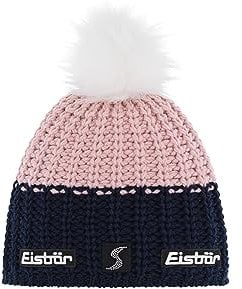 Eisbär Focus Lux Crystal Skipool Mütze Beanie Strickmütze Wollmütze Wintermütze Skimütze Bommelmütze (One Size - pink-weiß)