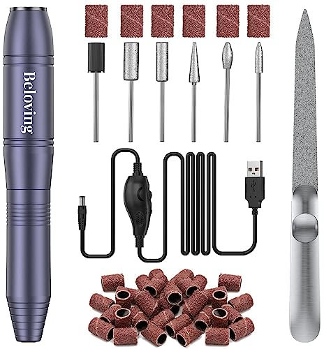 Nagelfräser, Elektrische Nagelfeile Fräser für Gelnägel, Acrylnägel und Shellac, 20000 U/min Verstellbare Geschwindigkeit Tragbares Vielseitigem Maniküre Pediküre Set, Dunkelgrau
