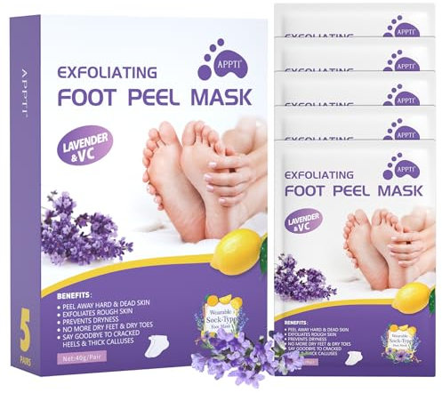 5 Pairs Foot Peel Mask - Lavender & VC, Exfoliating Callus Remover, Moisturising Foot Socks for Women & Men