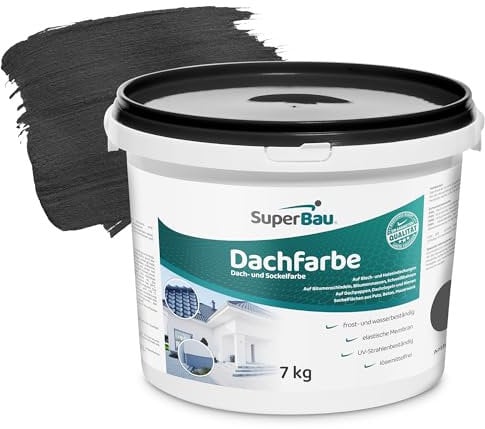 SuperBau Dachfarbe Anthrazit (7kg ca.17,5m²) Sockelfarbe WASSERDICHT, Fassadenfarbe für Außen, Dachbeschichtung für Blechdach, Bitumen, Dachpappe, Schindeln, Putz