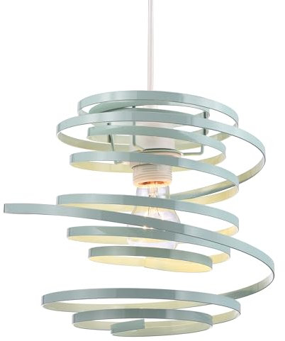 Happy Homewares Modern Designer Duck Egg Gloss Metal Double Ribbon Spiral Swirl Ceiling Light Pendant Shade | 23cm Diameter | 60w Maximum