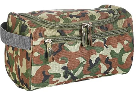 1 Stück Tarngrüne Reisekosmetiktasche mit Reißverschluss, tragbare Taschentuchtasche für Herren und Damen mit Haken, Kosmetiktasche, mehrere Fächer