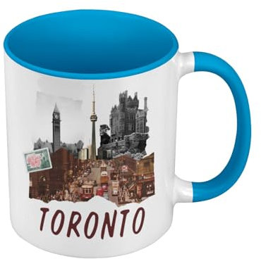 Tasse in Premium-Qualität, Blau – Toronto Vintage Collage Reise Kanada Postkarte – Tasse mit Henkel und farbigem Innenfutter