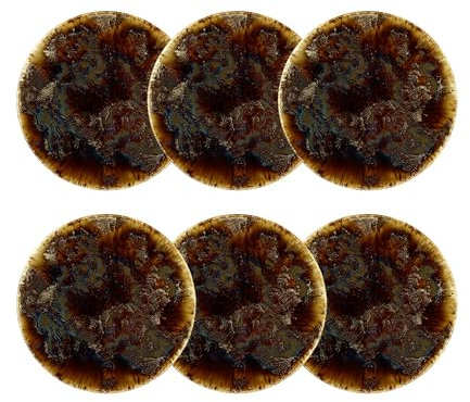 NOVASTYL - Lot 6 assiettes desserts volcano 20cm en porcelaine marron - 2614372