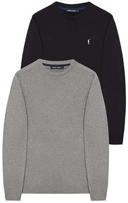 Polo Club Confezione da 2 Maglione Girocollo per Uomo 100% Cotone - Set 2 Maglioni con Logo Ricamato
