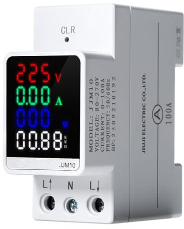 DEWIN Digitaler Stromzähler, Stromzähler Hutschiene Digitalanzeige Energiezähler Spannung Leistung kWh Messgerät Amperemeter Voltmeter Strommessgerät AC 80-270V mit LCD Bildschirm