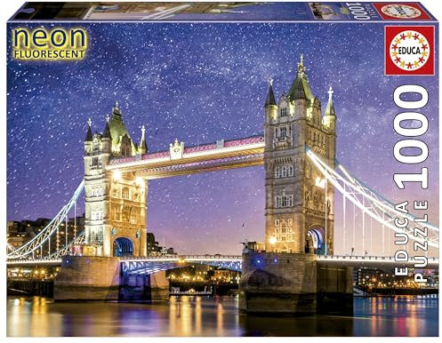 Educa - Puzzle von 1000 Teilen für Erwachsene Die Benutzeroberfläche scheint in Dunkelheit | Tower Bridge, London ´neon´. Beinhaltet die puzzlekleber FixPuzzle. Seit 14 Jahren (19930)