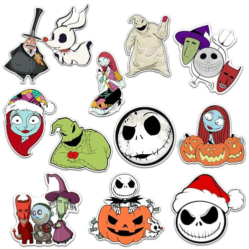GTOTd Cartoon Skeleton Fridge Magnet (12 Packs) Horror Cartoon Gifts Merch Decorations Bumper Decal Metal Flexible Vinyl Magnetic Decor Teens