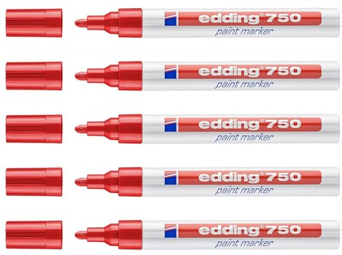 EDDING 5 Stück Lackmarker 750 rot, Rundspitze 2-4 mm