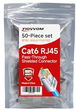 YIOVVOM Cat 6 Shielded Pass Through RJ45 8P8C Connectors (Cat6 Connector / RJ45 Modular Plugs/Cat 6 Ends/Ethernet Plugs) UTP Network Connector for Solid Wire and Standard Cable, Transparent, 50 Pack