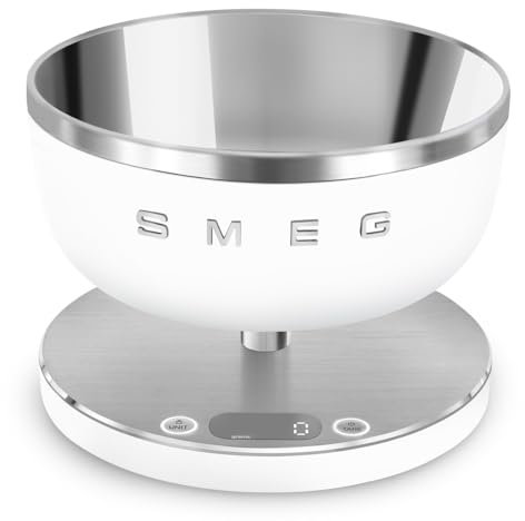 Smeg. Báscula de cocina digital blanca mate, medición precisa, acero inoxidable, uso doméstico. Capacidad de hasta 5 kilogramos