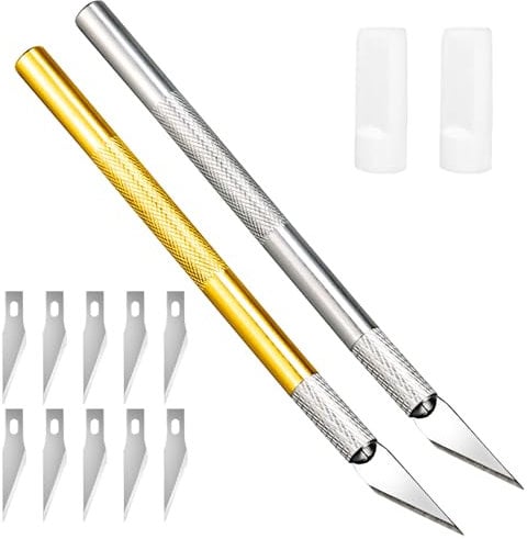 Craft Cutting Tools Knife Set with Storage Bag, 24 Pcs Exacto Carving Hobby Knife Includes Cutting Mat, Stencil Knife, Steel Ruler Tweezers for Paper, Modelling, Quilting, Sewing, Scrapbook (Yellow)