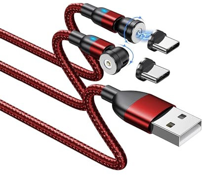 Magnetisches USB C Kabel [2Stück 2m] Magnet Ladekabel Magnetisch Typ C Schnellladekabel mit Type C Adapter für Samsung S23 S22 Huawei Honor Xiaomi Redmi