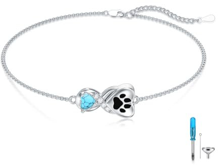 ROMANTICWORK Hundepfote Urne Armband für Asche 925 Sterling Silber Türkis Asche Andenken Armbänder Asche Schmuck zum Befüllen Tierurnen für Hunde Schmuck für Damen
