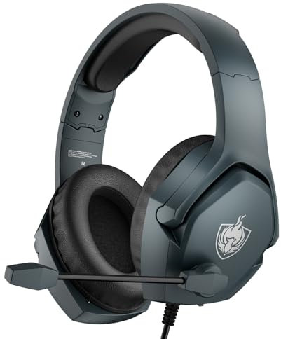 PHOINIKAS Gaming Headset for PC, Ps4, Ps5, Xbox Headset with 7.1 Stereo Sound, Gaming Over Ear Headphones with Noise Cancelling Mic, 3.5mm Wired Gamer Headsets for Xbox Series X/S, Switch (Grey)