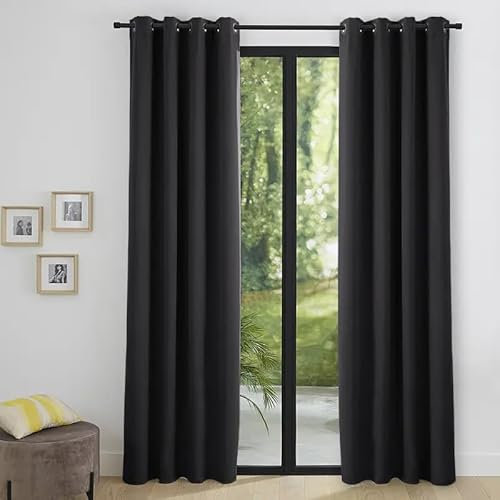 Générique Paire de Rideaux uni occultant prêt a Poser 2x140x240 Opaque 8 Anneaux Polyester Existe en Plusieurs Couleurs (Noir)