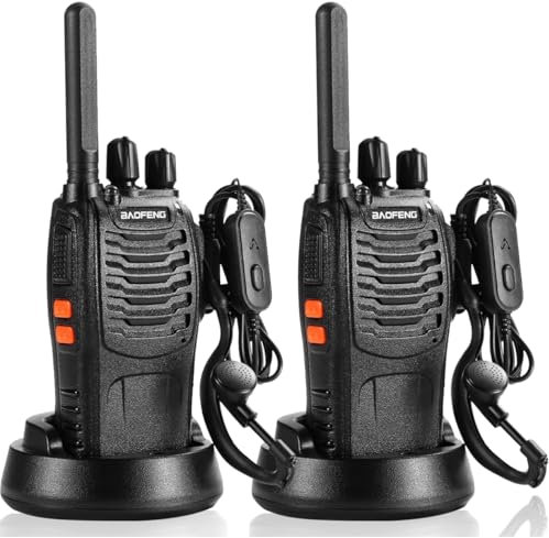 Suoyee BF-88X Professional Walkie Talkie,16 Channels Long Range Two-Way Radio with USB Charger, Earpieces, Ideal for Kids' Play and Adults' Work (Black, 1 Pair)