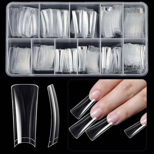 504 Pcs Press On Nails Tips Duck Nails Tips Clear Nails Tips Half Covers False Nails Curved Nails Tips Manicures Supply