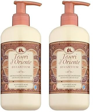 TESORI D'ORIENTE AROMATISCHE CREMESEIFE BYZANTIUM 300 ML mit schwarzer Rose und Labdanum (Packung mit 2)