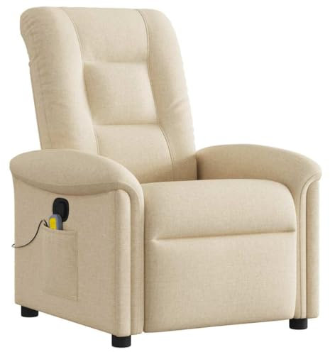 vidaXL Massagesessel Creme Stoff, Massage TV-Sessel, Sessel mit Massagefunktion, Fernsehsessel, Massage Fernsehsessel, TV-Sessel, Sessel, Ruhesessel
