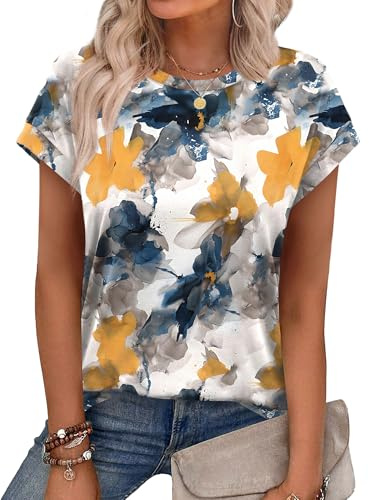 Alaroo Womens Summer Tops 2026 and Blouses Crewneck Loose Fit Spring Tunic Tops Print 08 XL