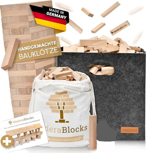 MaderaBlocks® 250 XXL-Holzbausteine Natur, perfekte Ergänzung, 100% Made in Ravensburg Bauklötze Holz unbehandelt Kinder Konstruktions-Spielzeug, Motorik Bausteine 3 4 6 Jahre