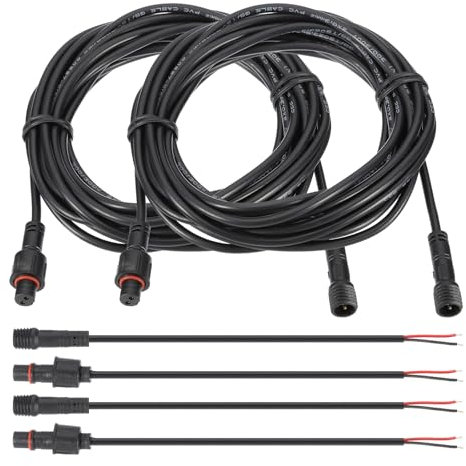 PATIKIL 16.4Ft 2 Pin Extension Cable Wire, 2 Set 22AWG Waterproof IP67 Extension Cord with 7.87 Male Female Connector kit for Boat Car Truck Indoor/Outdoor Solar LED Strip Light, Black