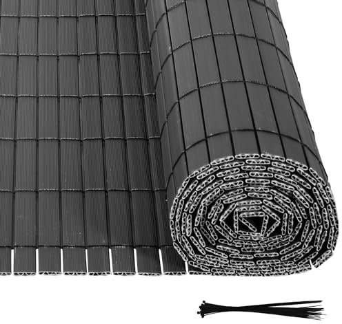 Ollewiellan PVC Sichtschutzmatte 180x1000 cm, Sichtschutz Garten Windschutz, Balkon Sichtschutz Sonnenschutz, Garten Sichtschutz mit W-förmiger Interner Verstärkung, mit Kabelbinder,Grau