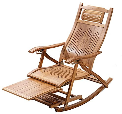 Relaxsessel Komfort Bambus Schaukelstuhl Ergonomische Terrassen Chaiselongue Sonnenliege, Relaxsessel Klappstuhl Bambus Schaukelstuhl mit Fußmassagebrett
