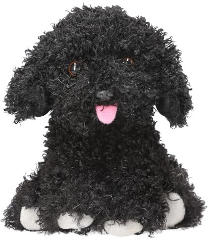 Depesche 13515 TOPModel - Kuscheltier Hund in Schwarz, ca. 16 cm großes Plüschtier mit lockigem Fell und rosa Zunge